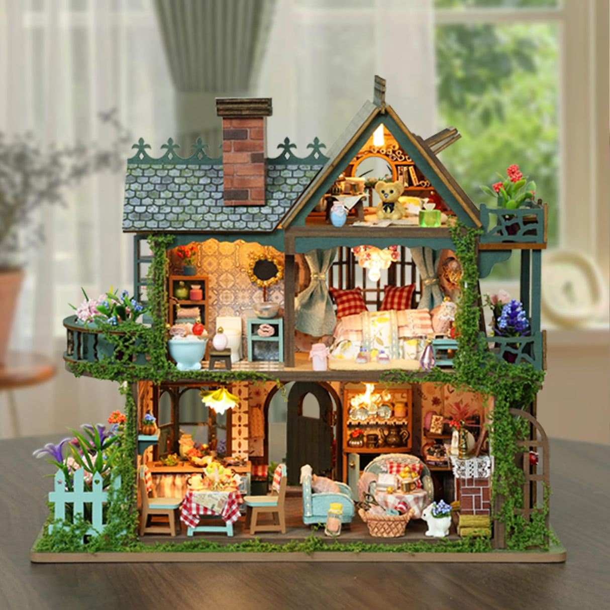 Meideh DIY Miniature House Kit - Wooden Miniature Dollhouse Kit with LED - Mini House Building Kit for Adults to Build - Tiny Model Doll House - Creative Craft Gift for Families Friends Meideh