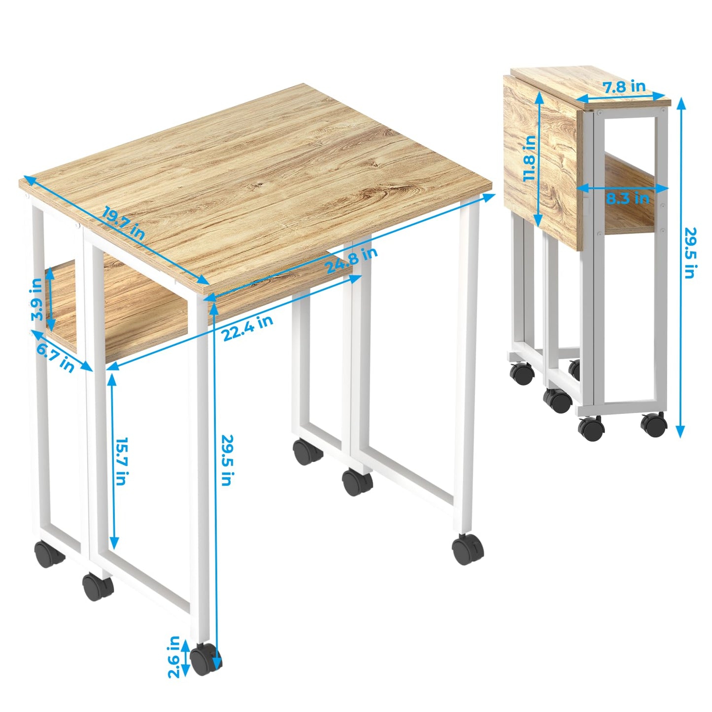 GreenForest Folding Desk Small Rolling Desk with Storage Shelf,24.8 inch Foldable Computer Desk with Wheels for Small Space,Easy Assembly,Oak - WoodArtSupply