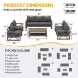 Amopatio Aluminum Patio Furniture Set, 8 Pieces Modern Metal Outdoor Furniture, Faux Wood Grain Finish Frame Patio Sofa Sets with 6" Cushion for Backyard, Dark Grey (Included Waterproof Covers) Amopatio