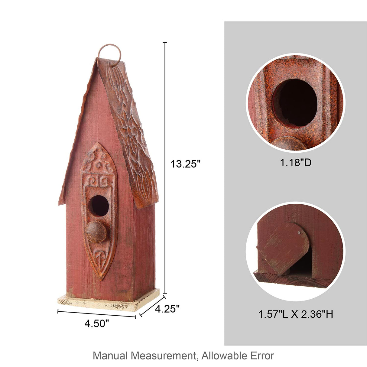 Glitzhome Hand Painted Distressed Hanging Wood Bird House for Outdoors 13.25" H Glitzhome