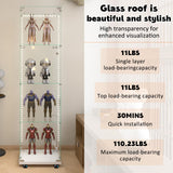 Buzleer Glass Display Cabinet with Lock LED Lighting 4-Tier 1-Door Full Vision Showcase Curio Cabinets Tempered Glass Display Case with Wheels for Living Room Bedroom Office, 65"*15.7"*13.6",White Buzleer