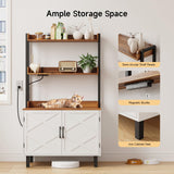 ONBRILL 55 Inches Cat Litter Box Enclosure, Hidden Litter Box Furniture with 2 Storage Shelves and Charging Sockets, Wooden Cat House, Large Indoor Cabinet for Livingroom & Entryway, White ONBRILL