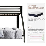 ikalido Twin Over Full Metal Bunk Bed with Guard Rail & Removable Ladder in Matte Black ikalido
