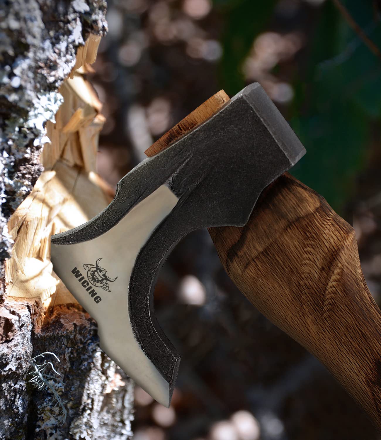 WICING Splitting Axe, 14.8 - inch Camping Hatchet with Leather Sheath, Chopping Axe 1055 High Carbon Steel and Beech Wooden Handle - WoodArtSupply