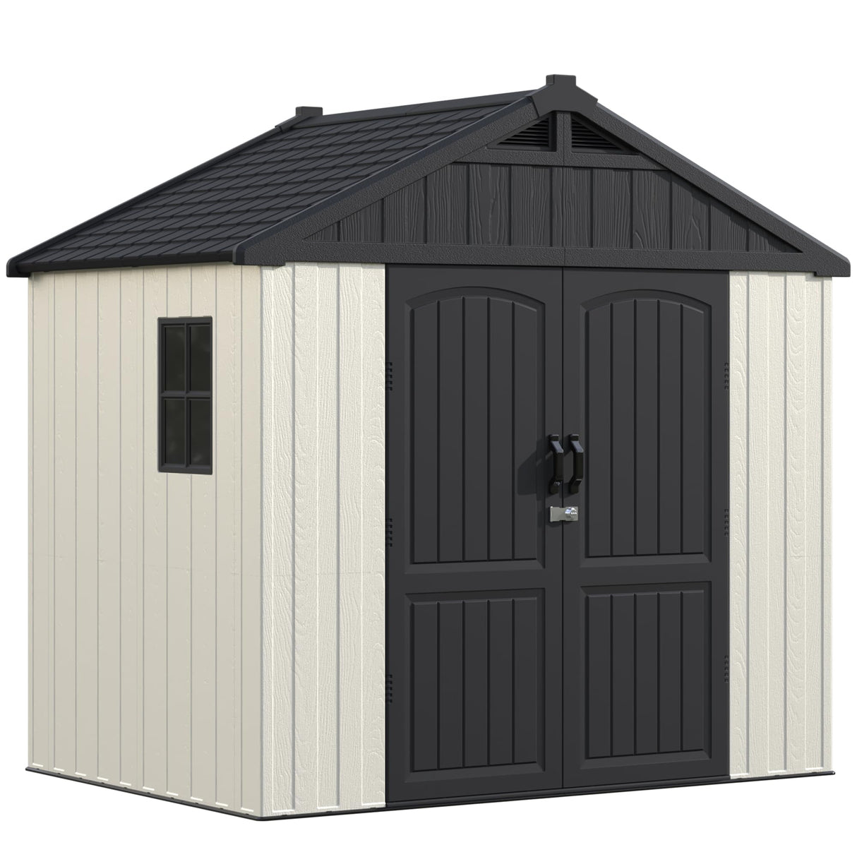 Devoko Plastic Outdoor Storage Shed with Floor, 8 x 6 FT Resin Tool Garden Shed with DIY Window and Lockable Door, Outside Kick-it Shed for Patio,Garden, Backyard, Lawn, Beige Devoko