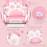 PUKAMI Pink Gaming Chair Cute with Cat Ears and Cat Paw Lumbar Cushion, Ergonomic Computer Chair for Girl with Footrest and Headrest, Comfortable Reclining PC Game Chair for Adult, Teen, Pink PUKAMI