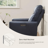 CHITA Genuine Leather Power Recliner Chair for Adults, Electric Wall Hugger Recliner for Small Spaces, Modern Living Room and RV Recliner Chair with Power Headrest & Charging Ports, Dark Blue CHITA