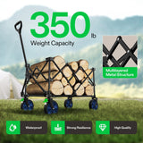 VIVOSUN Collapsible Folding Wagon, 350 lb Load-Bearing Outdoor Utility Cart with Silent Universal Wheels, Cup Holders &Side Pockets, Adjustable Handle, for Camping, Garden, Sports, Picnic, Shopping VIVOSUN