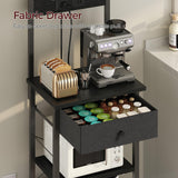 MAHANCRIS Bakers Rack with Drawer, Microwave Stand with Power Outlet, Coffee Bar Station with 4 Hooks, Kitchen Storage Shelf Rack 4 Tiers, for Kitchen, Dining Room, Black BRBK48E01 MAHANCRIS