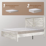 LUXOAK King Size Farmhouse Wooden Bed Frame, Platform Bed Frame with 49.2" Headboard/Noisy Free/No Box Spring Needed/Easy Assembly/Distressed White LUXOAK
