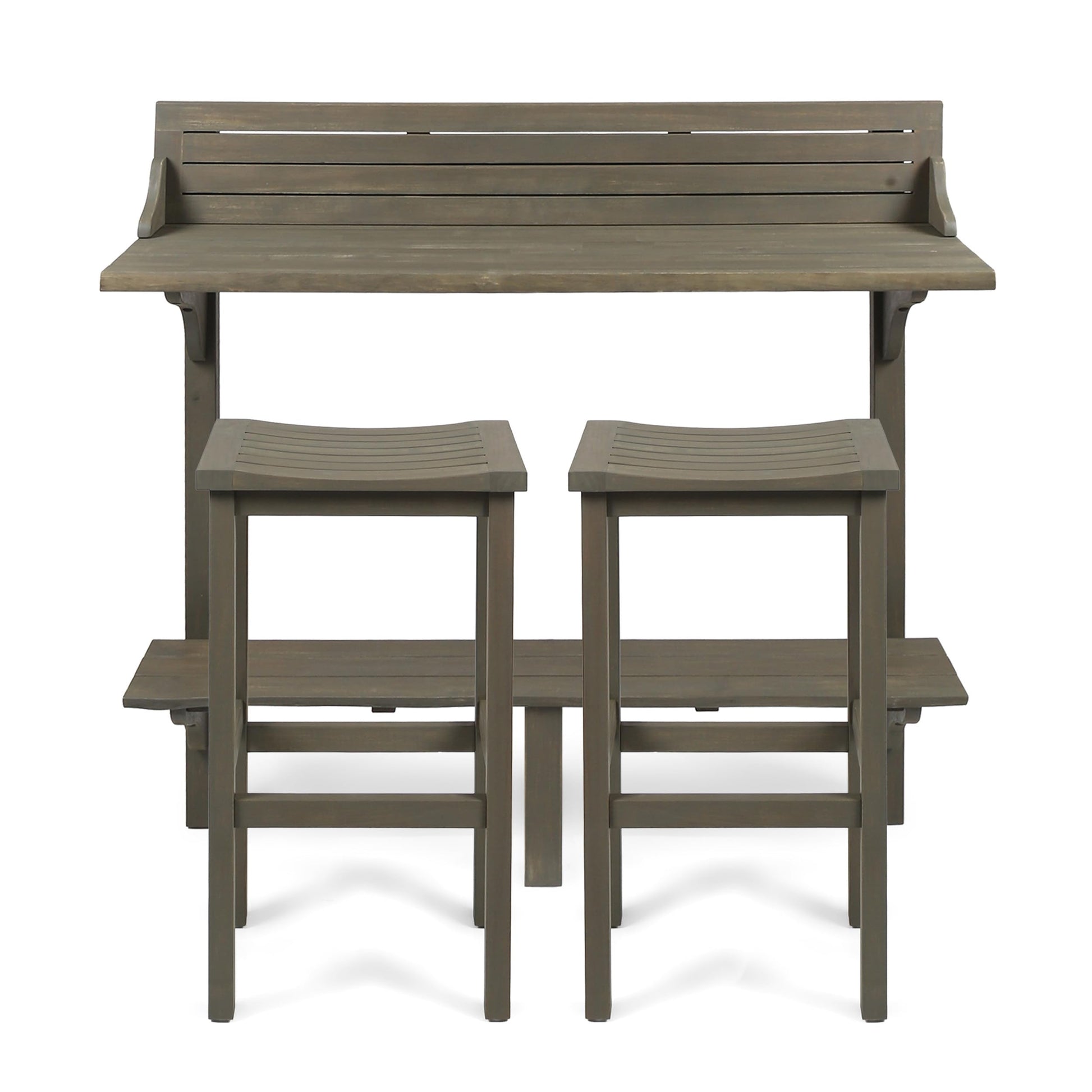 Christopher Knight Home Caribbean Outdoor Acacia Wood Balcony Bar Set, 3-Pcs Set, Grey Finish - WoodArtSupply