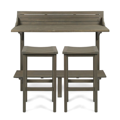 Christopher Knight Home Caribbean Outdoor Acacia Wood Balcony Bar Set, 3-Pcs Set, Grey Finish - WoodArtSupply