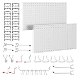 Tbantera 2 PCS Metal Pegboard Wall Storage Shelves 24x12 Inches with 50 PCS Pegboard System for Garage Organization Black Pegboard Hooks for Efficient Tool Storage and Workbench Organization（White） Tbantera