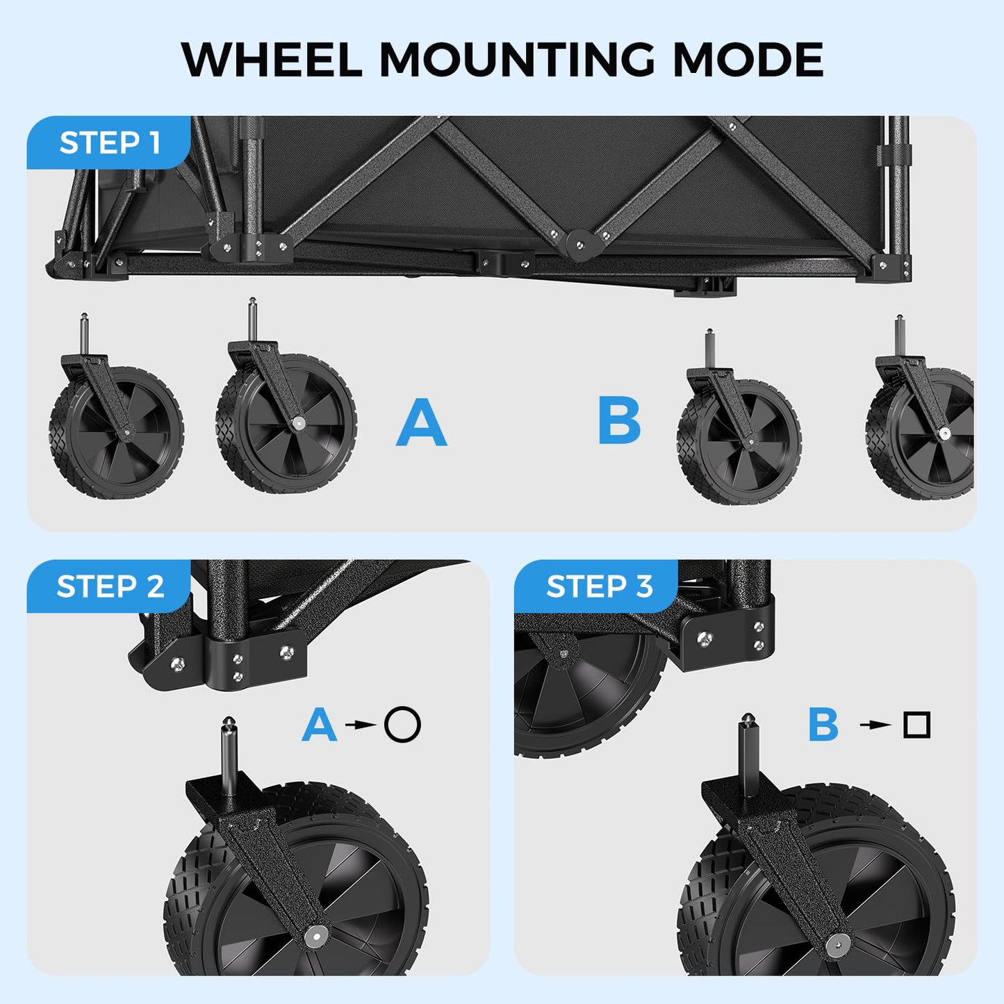 Collapsible Wagon Carts with Large Capacity, Utility Beach Wagons Heavy Duty Foldable,Side Pockets,300lb Load-Bearing Outdoor for Camping, Garden, Sports, Picnic, Shopping-Black