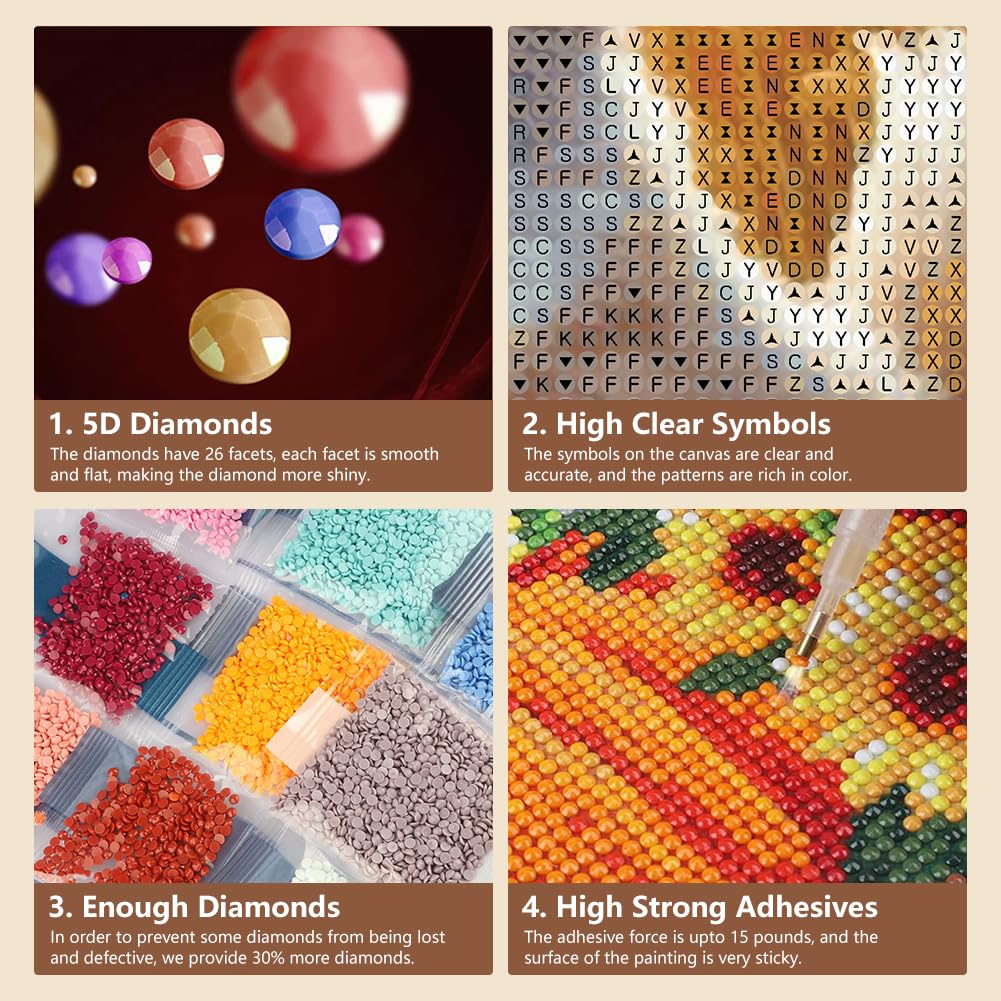 FHBUBPUP Dog Diamond Painting Kits for Adults, Diamond Art Kits for Beginners Animal, Full Drill Round Gem Art, DIY Paint with Diamond Beads Craft Home Wall Decor Gift 12x16 inch FHBUBPUP