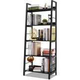 Himimi Black Ladder Bookshelf, 5 Shelf Bookcase Industrial Bookshelf Wood and Metal Bookshelves, Plant Flower Stand Rack Book Storage Shelves for Living Room, Bedroom, Home Office Himimi