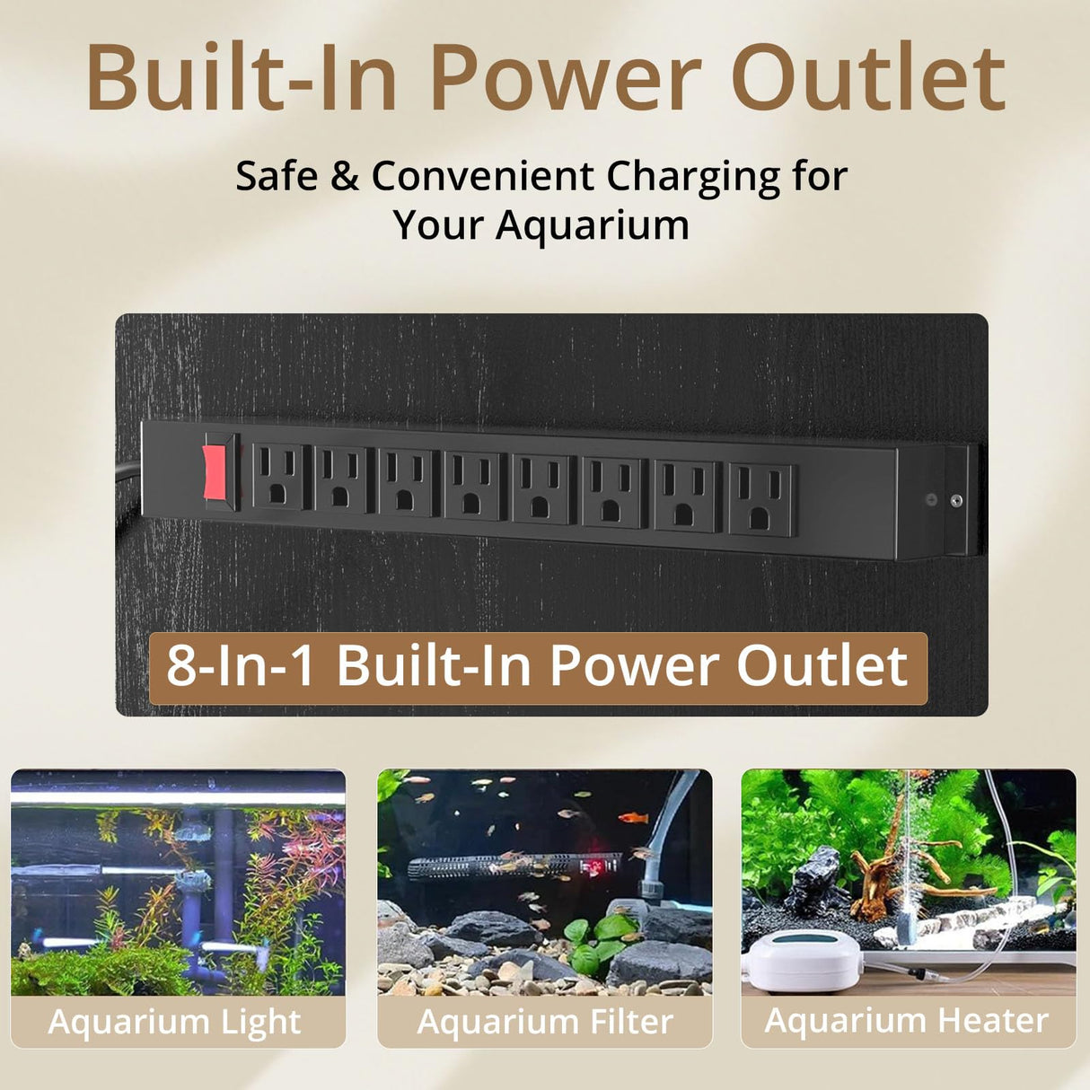 VOWNER 100-150 Gallon Fish Tank Stand with Power Outlet, Heavy Duty Aquarium Stand with Cabinet Storage for Fish Tank, Turtle Tank, Reptile Terrarium, 60" L*23.6" W Tabletop, 2200 LBS Capacity, Black VOWNER