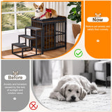 Snughome Dog Crate Furniture with Stairs, 41.73‘’ Wooden Dog Kennel Indoor with Double Doors, Furniture Style Dog Crate with Cushion for Dogs, Heavy Duty Dog Cage for Small/Medium Dogs, Rustic Brown Snughome