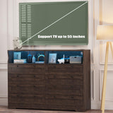 Hipicute 8 Drawers Wooden Dressers for Bedroom Living Room, Hallway, Wood Dressers with Led Lights and Charging Station, 55" Wide Chest of Drawers, Modern Wood TV Stand Dresser for 55" TV (Brown) Hipicute