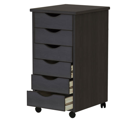 Adeptus Original Roll Cart, Solid Wood, 6 Drawer Narrow Drawers Roll Carts, Black ADEPTUS