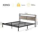 HAUSOURCE King Bed Frame with LED Storage Headboard & Metal Platform Support HAUSOURCE