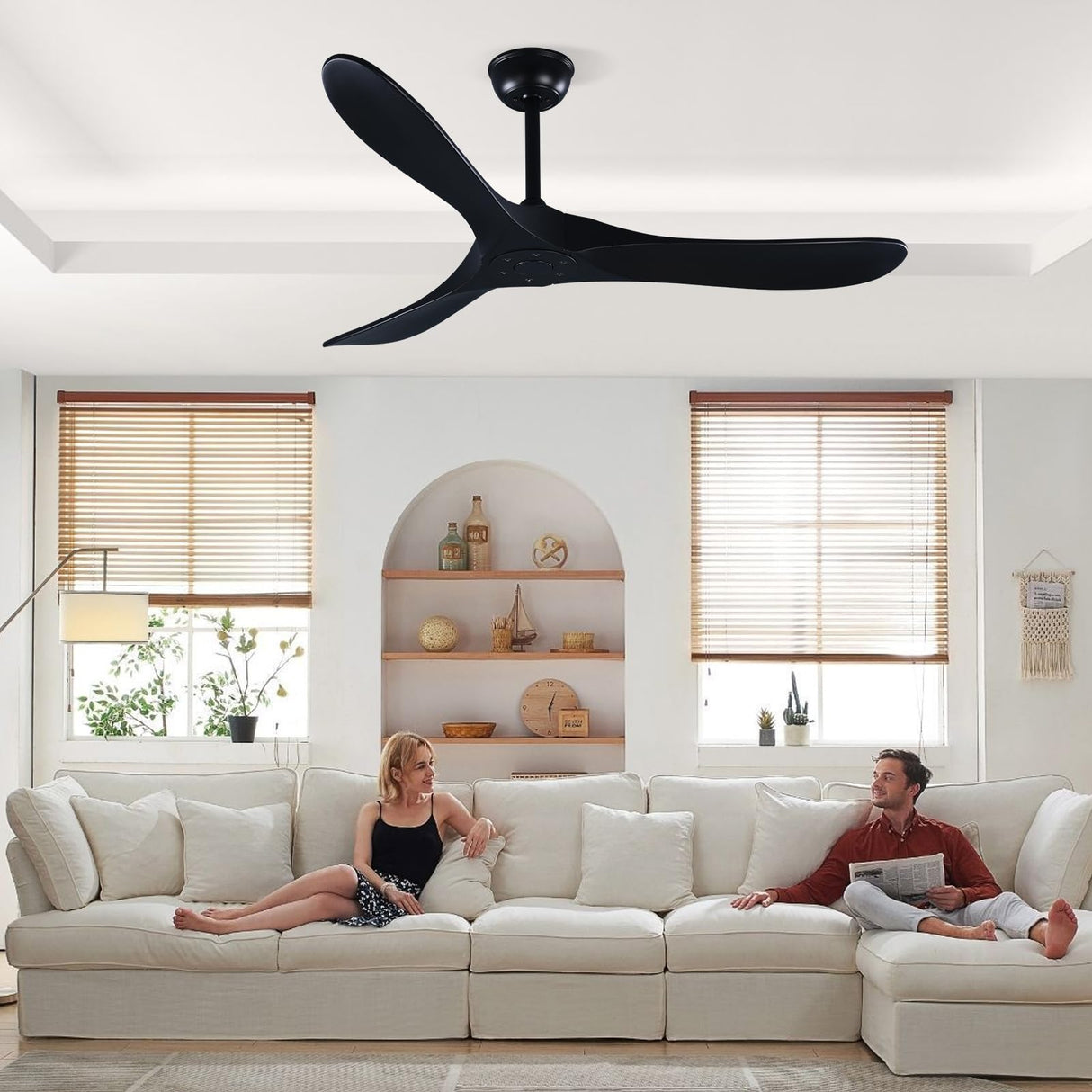 Fanawi 52" Wood Ceiling Fan with Remote Control, 3 blade Ceiling Fan without Lights for Indoor/Outdoor - Modern Design, Powerful Airflow, Silent Operation Fanawi