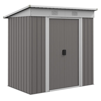 Outsunny 6' x 4' Metal Lean to Garden Shed, Outdoor Storage Shed, Garden Tool House with Double Sliding Doors, 2 Air Vents for Backyard, Patio, Lawn, Gray - WoodArtSupply