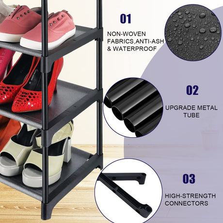 HITHIM 4 Tiers Small Shoe Rack,Narrow Stackable Shoe Shelf Organizer,Sturdy Shoe Stand, Non-Woven Fabric Metal Shoe Racks for Entryway, Doorway and Bedroom Closet HITHIM