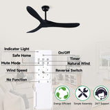 Fanawi 52" Wood Ceiling Fan with Remote Control, 3 blade Ceiling Fan without Lights for Indoor/Outdoor - Modern Design, Powerful Airflow, Silent Operation Fanawi