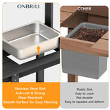 ONBRILL Potting Bench, Outdoor Potting Bench Table with Removable Sink, HDPS Potting Benches for Outside, Garden Table with Storage Shelves & 4 Side Hooks, No Rot, No Fade, No Break, 360lbs Capacity ONBRILL