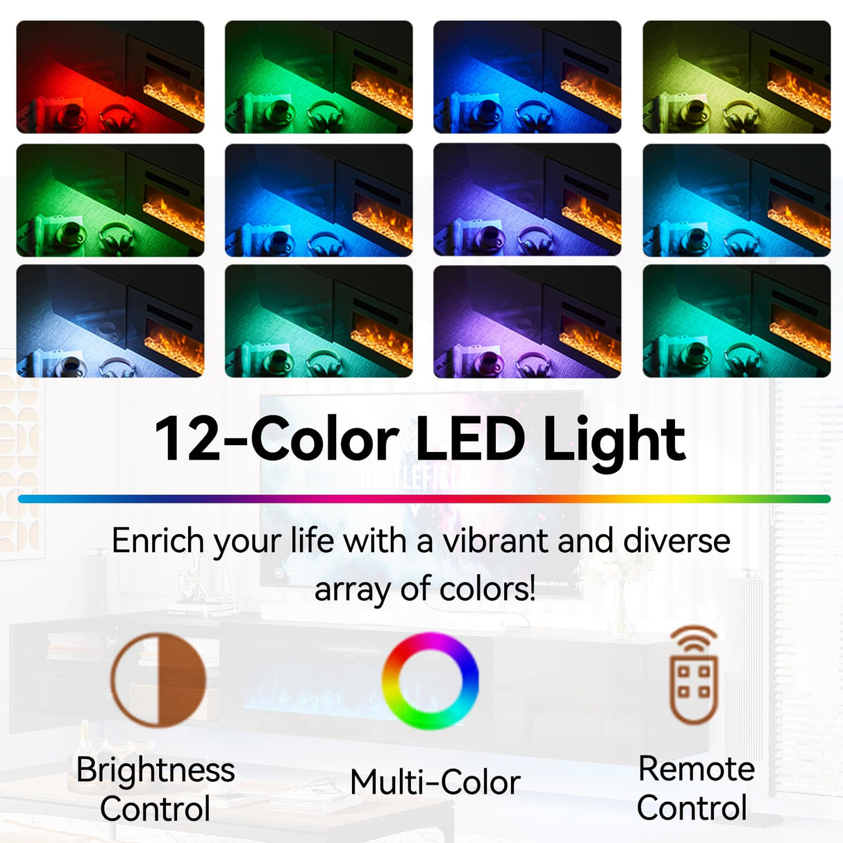 Breezestival 70" Floating TV Stand with 36" Electric Fireplace, Wall Mounted Fireplace TV Stand with Two Hinged Doors, Entertainment Center with LED Lights for Living Room, Bedroom, White Breezestival