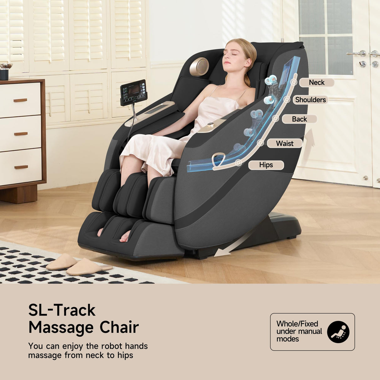 springspa 4D Full Body Massage Chair SL-Track, Zero Gravity Recliner with 16 Auto Modes, Thai Stretch, Shortcut Button, Back Heating, Bluetooth Speaker, Wireless Phone Charger, Q11 Black springspa