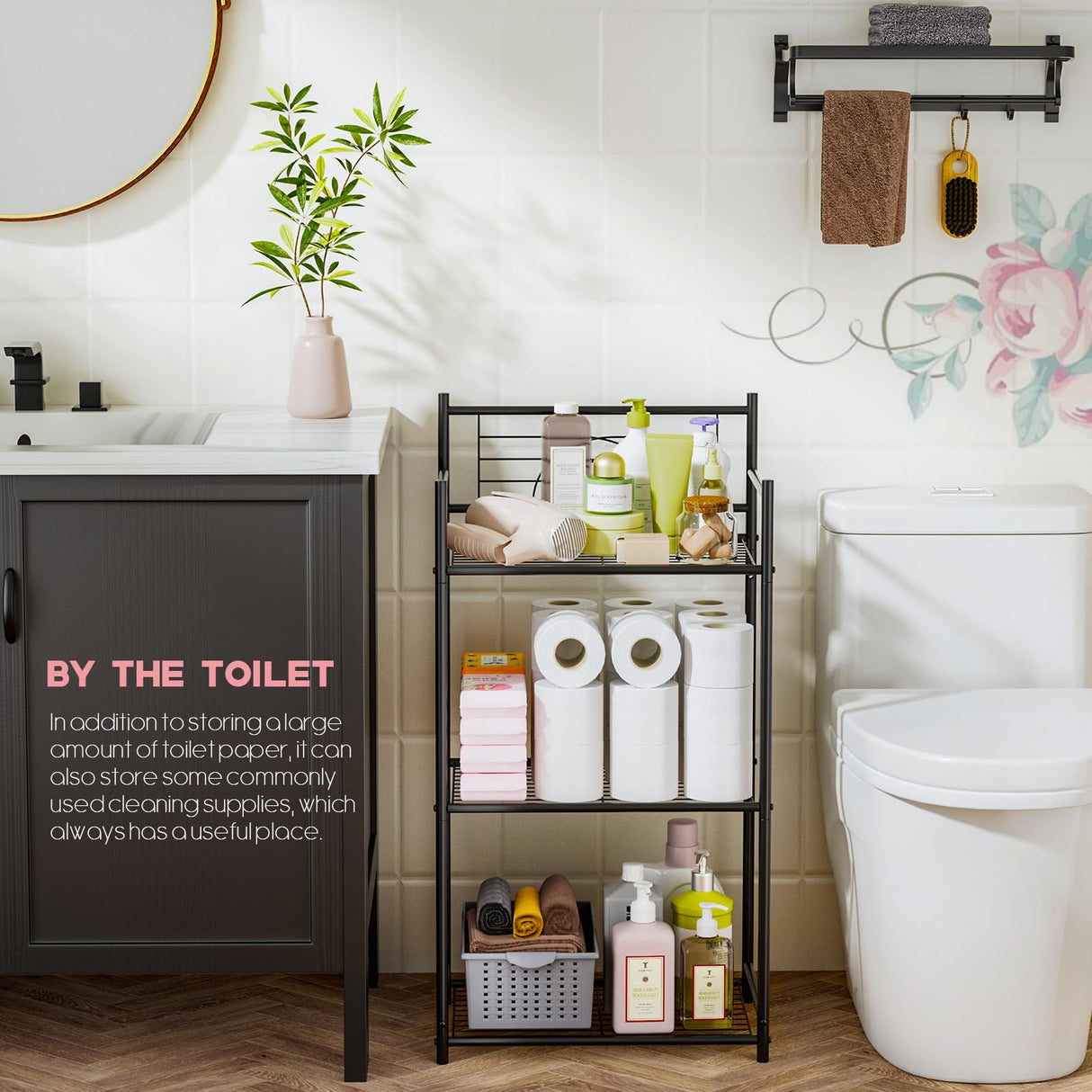 LEEDA 3-Tier Freestanding Multipurpose Storage Shelves Heavy Duty Metal Shelving Unit, Display Plants Flowers Bath Essentials, for Kitchen Bathroom Office, Black Leeda Made