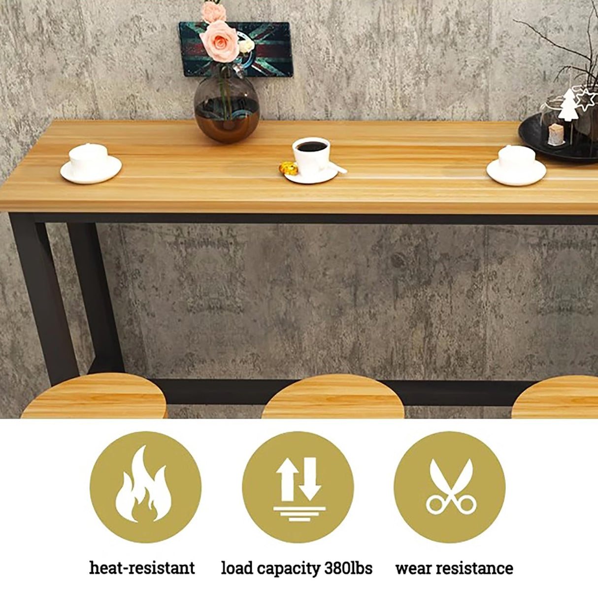 Modern Rectangle Bar Table - Space-Saving Console Dining Table in Black Topjia