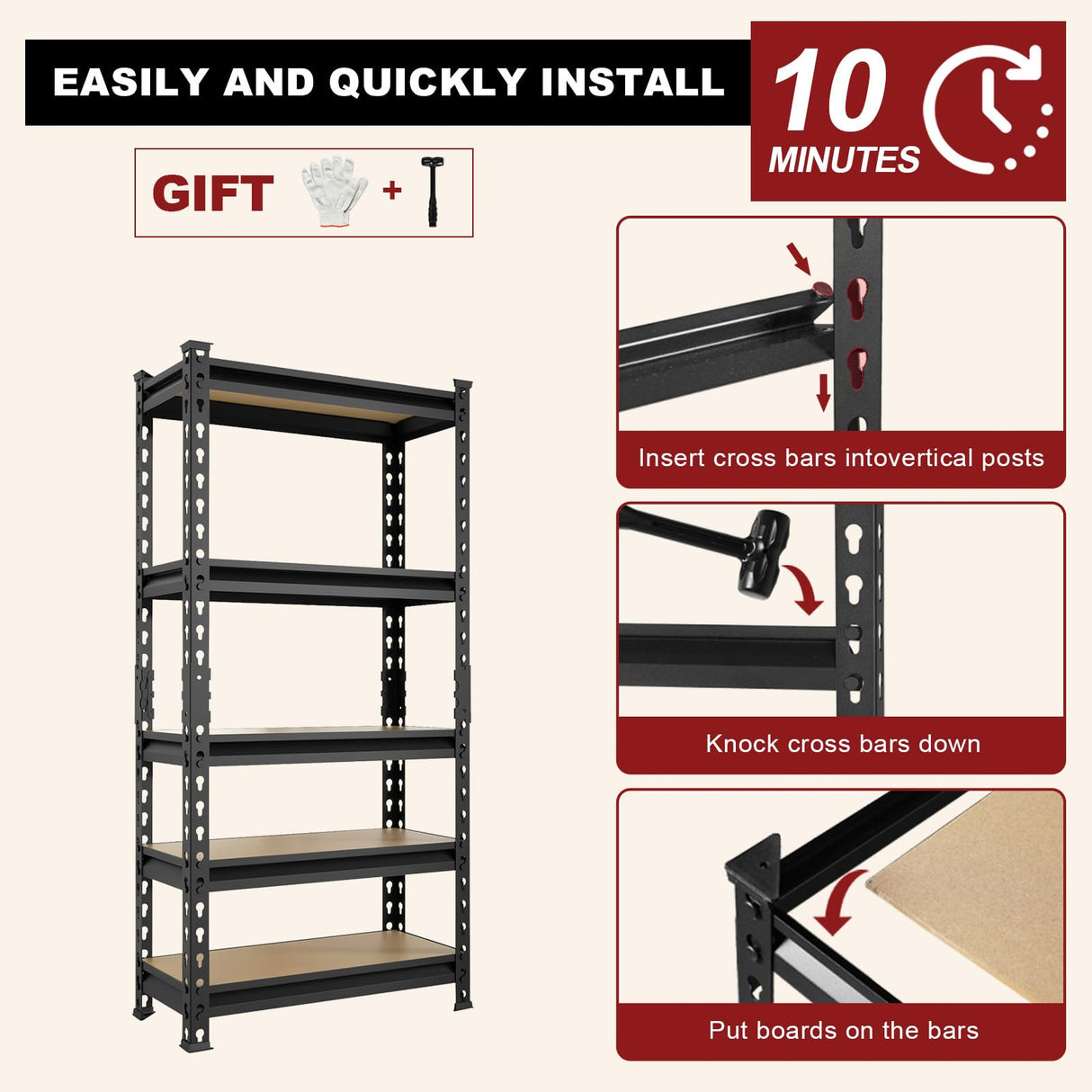 5 Tier Heavy Duty Garage Storage Shelving: Adjustable Metal Utility Shelving Rack for Basement, Pantry, Closet, Garage Storage Organization - 2,000lb Capacity (59"x28"x12") BIG RED