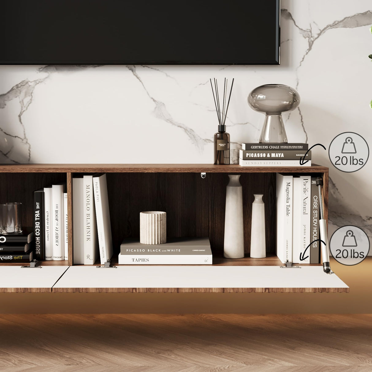 Living Skog Floating TV Stand Wall Mounted for Living Room and Bedroom, Media Console Table, Entertainment Center with Storage and Drawers Fits TV 50 55 60 65 inch Cabinet (Brown, 59 inch) Living Skog