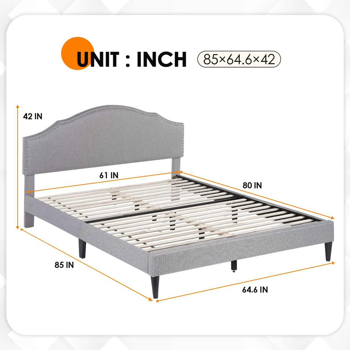 PayLessHere Queen Size Upholstered Platform Bed Frame Fully Upholstered with Fabric Headboard, Wooden Slats, No Box Spring Needed, Non-Slip & Noise-Free Design PayLessHere