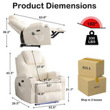 Power Recliner Chair with Heat and Massage for Adults - Home Theater Seating with LED Lights,Cup Holders,Side Pocket,USB Port - Recliner Sofa for Living Room (Beige, Single Recliner) WISHDEER