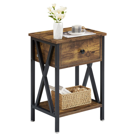VECELO Nightstand,Modern Bedside End Table, Night Stand with Drawer and Storage Shelf for Living Room Bedroom, Industrial Metal Frame VECELO