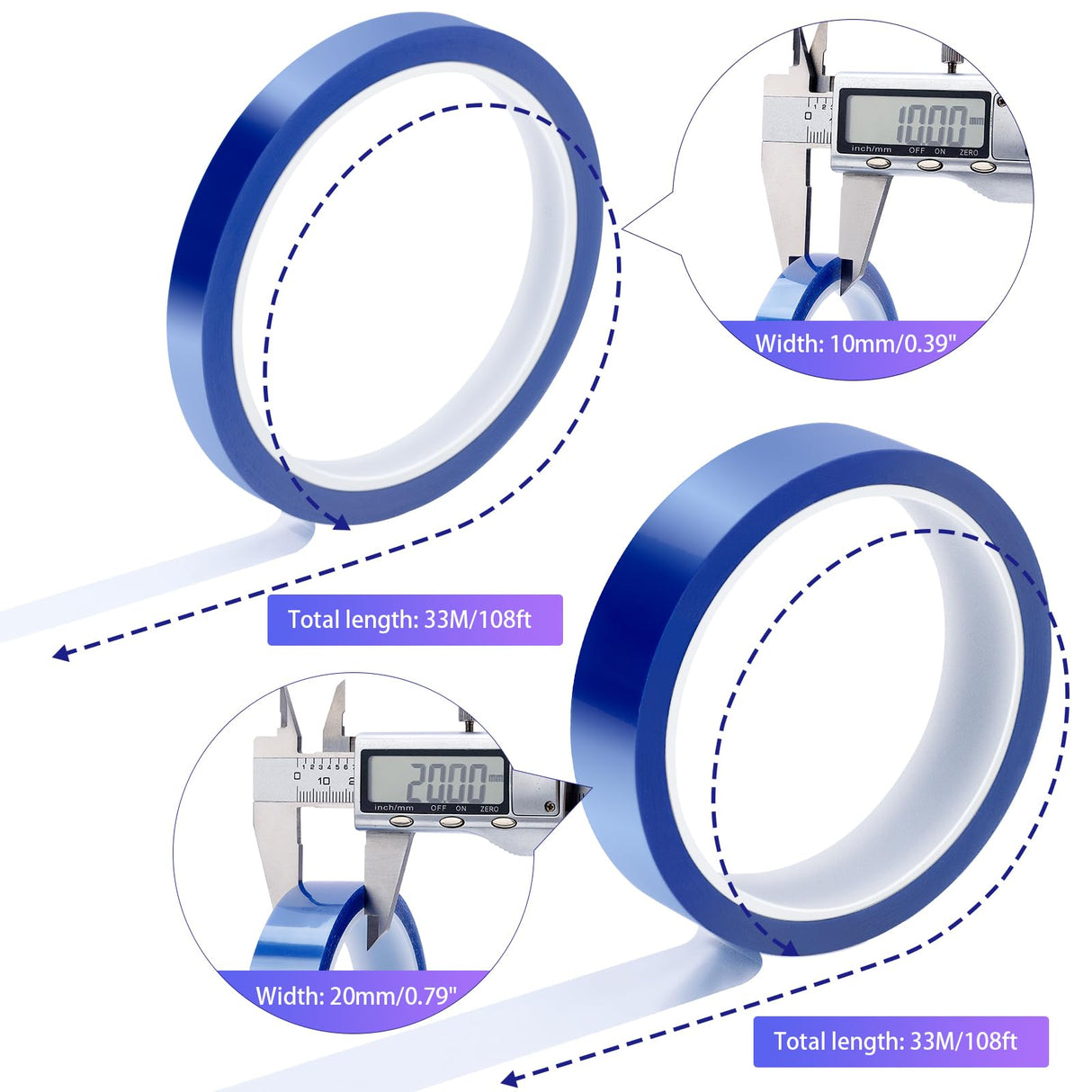 Heat Tape，8 Rolls Sublimation Tape Heat Transfer Tape, Adhesive Heat Resistant 10MM&20MM High Temp Tape 220 C(428 F) for for Sublimation Press Electronic Soldering Awpeye