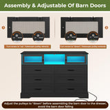 Hasuit 6 Drawers Dresser with LED Lights and Charging Station, Farmhouse Chest of Drawers Closet Organizer, Clothes Storage Cabinet Double Dressers for Bedroom, Living Room, Hallway, Black Hasuit