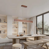 YISDESIGN 39.4" Wood Linear Pendant Light 24w Led Dimmable Dining Room Light Wood Kitchen Island Pendant Hanging Light for Kitchen Island Office Lights Walnut Color YISDESIGN