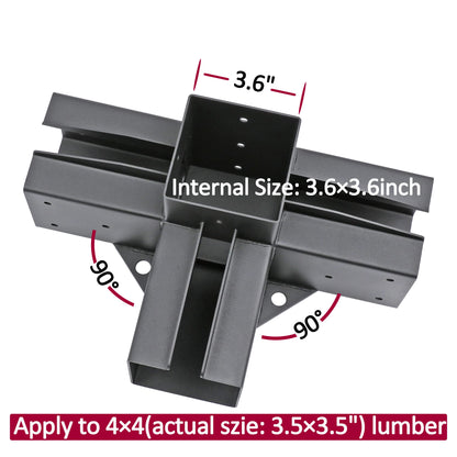 Deck Man Stainless Steel 4x4(Actual Size: 3.5x3.5") 4-Way Right Angle Bracket, Pergola/Gazebo DIY Kit Hardware (2 Pack)