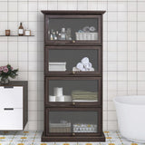 HIUU Brown Glass Display Curio Cabinet with Glass Doors,Brown Showcase Display Cabinet,Shelves with Flip-Up Glass Doors,Farmhouse Barrister Bookcase HIUU