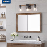 Amico 3-Light Bathroom Vanity Light Fixtures, Rustic Industrial Painted Wood Vanity Lights for Bathroom, Vintage Black Wall Sconces Bathroom Vanity Lighting with Clear Glass Shade Amico