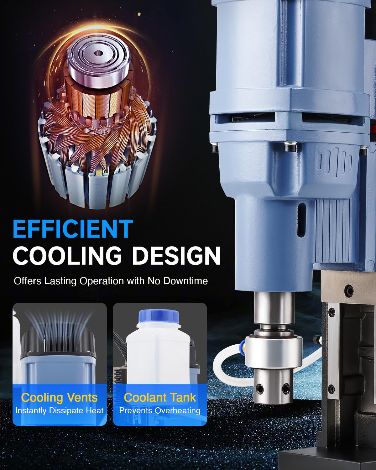 ZELCAN Magnetic Drill Press with 6 Drill Bits, 1550W Mag Drill Press with 2" Dia. 3125 lbf/13900N Mag Force, 650 rpm Power Magnetic Drill with Stepless Speed & Reversible Direction for Metal Surface ZELCAN