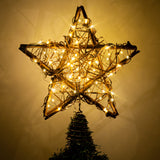 Rattan Natural Star Christmas Tree Topper - Rustic Farmhouse Xmas Treetop with 50 Warm LED Lights for Indoor Christmas Tree Decorations Holiday Seasonal Decor DDcafor