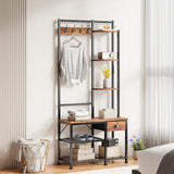 Furologee Coat Rack, Hall Tree with Bench and Shoe Storage, 4 in 1 Entryway Bench, Coat Rack with 3 Shelves and Drawer, Entryway Organizer with 5 Hooks for Hanging, Rustic Brown Furologee