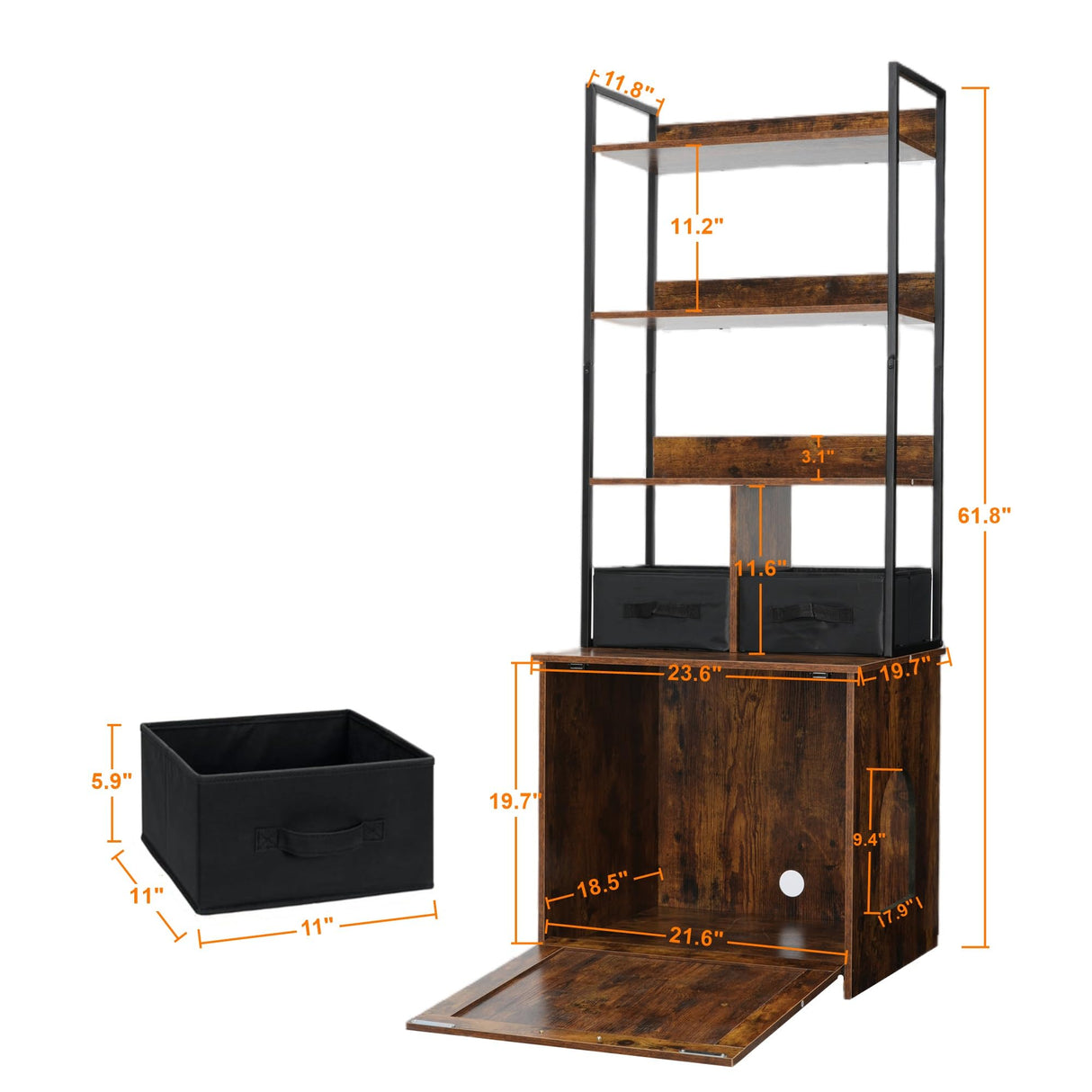 Dwanton Litter Box Enclosure with 3 Storage Shelves and 2 Drawers, 2-in-1 Hidden Cat Litter Box Enclosure Furniture with Shelf, Reversible Entrance, Washable Drawers, 61.8-Inch, Rustic Brown Dwanton