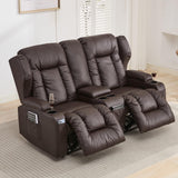 SAMERY 65.5" RV Loveseat Recliner Double Recliner RV Sofa & Console | Wall Hugger Loveseat Reclining RV | RV Theater Seats | RV Couch | RV Home Theater Seating Furniture (Faux Leather Brown) SAMERY